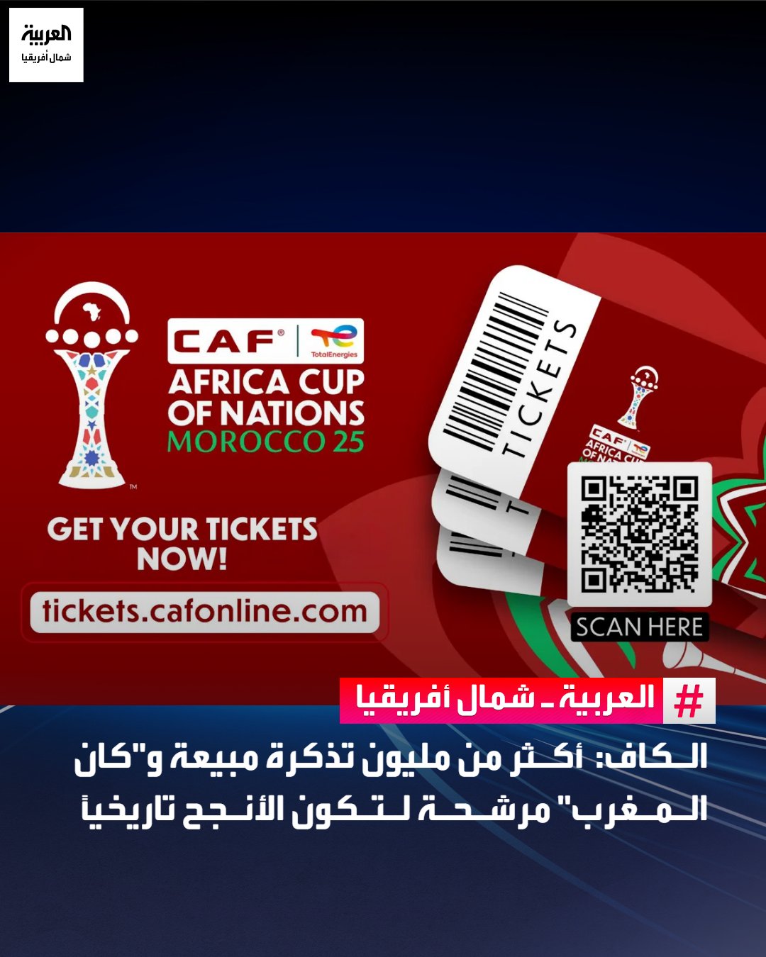 أكدت الكونفدرالية الإفريقية لكرة القدم "CAF"، أن نهائيات كأس أمم إفريقيا، المقررة بالمغرب خلال الفترة الممتدة من 21 ديسمبر إلى 18 يناير المقبل، تتجه لأن تكون الأفضل في تاريخ المسابقة، في ظل مؤشرات تنظيمية وجماهيرية غير مسبوقة.. وأعلن الأمين العام للاتحاد الإفريقي لكرة القدم، فيرون موسينغو أومبا، خلال ندوة صحفية عقدت اليوم الثلاثاء بالعاصمة المغربية الرباط، أن عدد التذاكر المبيعة تجاوز حاجز المليون، في سابقة تعكس حجم الإقبال الجماهيري على البطولة القارية.. وأوضح المسؤول ذاته أن هذه النسخة مرشحة لتحطيم عدة أرقام قياسية، مشيدًا بجودة البنيات التحتية الرياضية التي وفرها المغرب، والتي وصفها "بذات المعايير العالمية".. وأشار الأمين العام لـ "الكاف" إلى أن هذه النسخة ستُقام لأول مرة في تسعة ملاعب، مؤكداً أن مؤشرات النجاح واضحة، سواء من حيث الحضور الجماهيري 