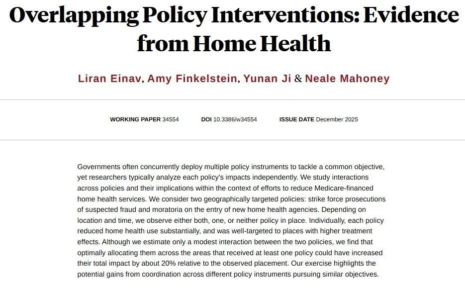 nberpubs's tweet image. Governments often deploy multiple policies with similar objectives. A study of policy interactions shows that coordinating related policies can improve overall impact, from @liraneinav, Amy Finkelstein, @YunanJi, and @nealemahoney nber.org/papers/w34554