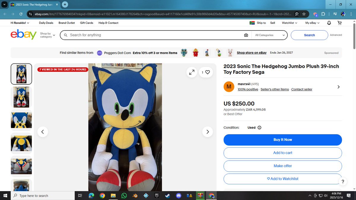 RPsonicfan's tweet photo. @Sacredsonikkuu I did mention over at mewe how I would love to have a big Sonic plush just chilling with me in my small room. Sucks that he can only be won in the USA at carnivals tho >.< https://t.co/jGlWkAHcrx