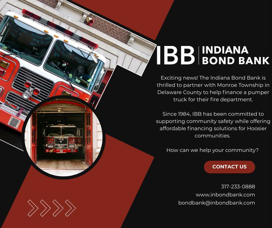 When it's time for your community to finance essential equipment, contact the Indiana Bond Bank! 🚒🚓🚑💻