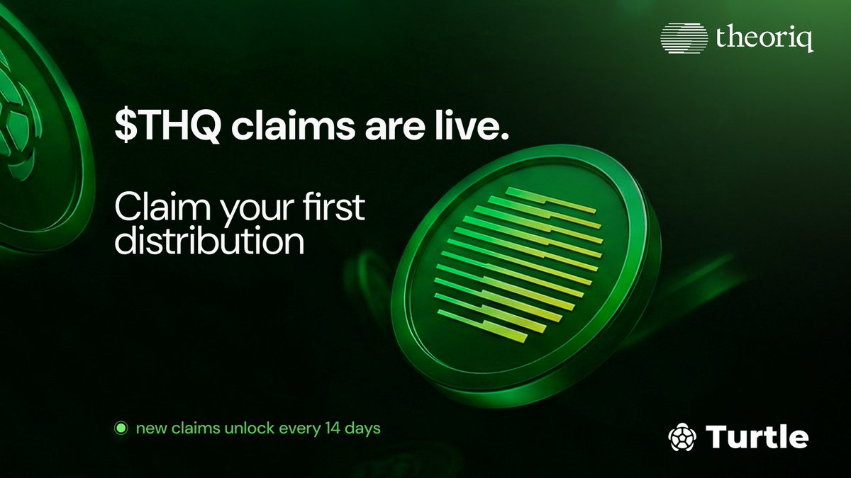 The first $THQ distribution is now claimable.

All future <a href="/TheoriqAI/">Theoriq</a> distributions will follow a fixed two-week cadence, with new claims unlocking every 14 days.

The team is actively working on enabling daily claims, which will be introduced in a later phase.