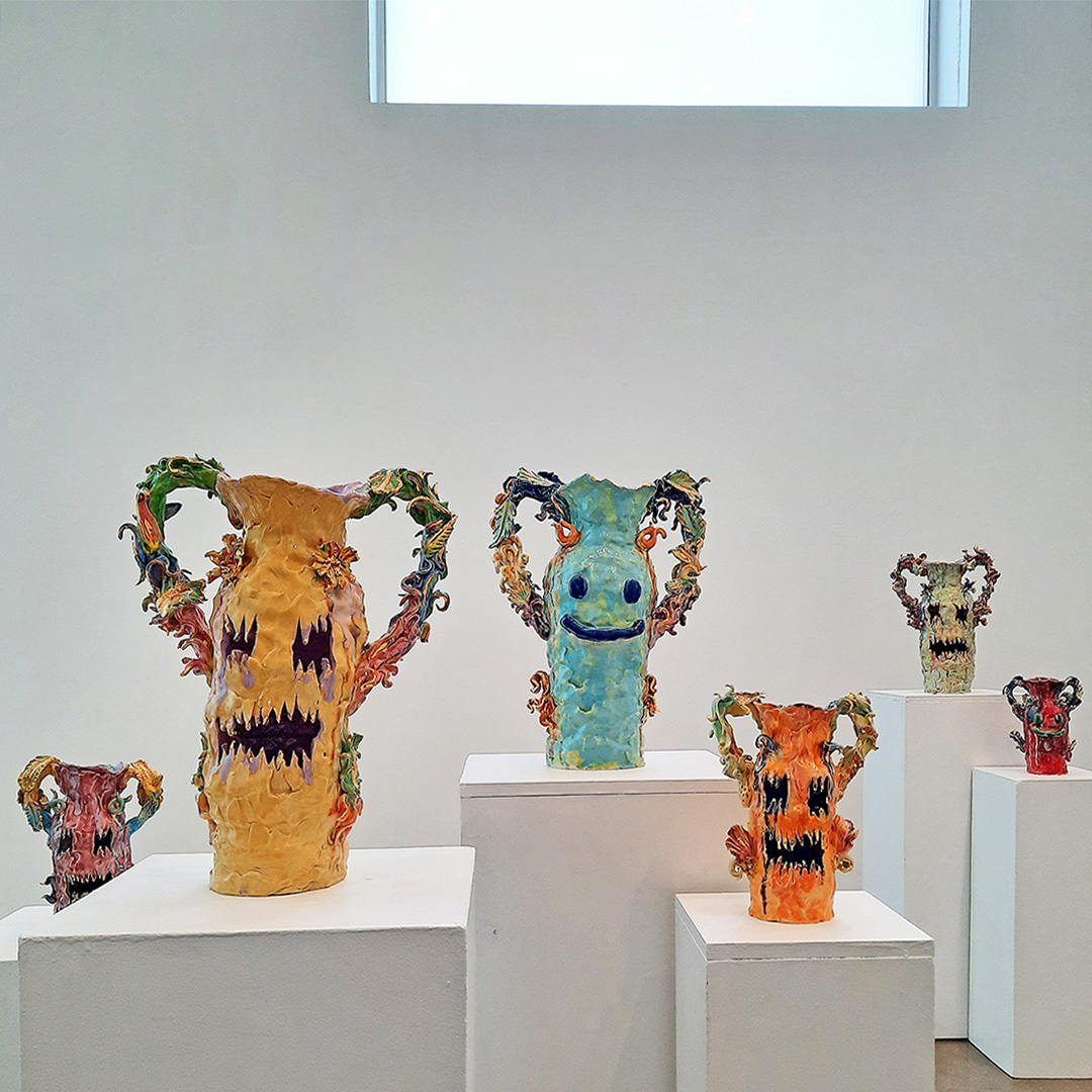 Faye Hadfield, "Face Pots," MFA Ceramics exhibition on view this week in the Ana Mendieta Gallery, E260 Visual Arts Building. Reception: December 18, 6-7:30pm. Instagram: @faye__roc