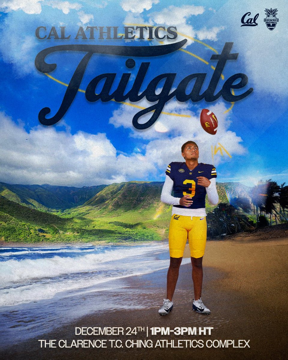 CalAthletics's tweet image. CALOHA🤙

Join us for the Cal Athletics Tailgate on December 24 from 1pm - 3pm HT at the Les Murakami Baseball Stadium Concourse before the Sheraton Hawaii Bowl!

Register here: calbea.rs/CalBowlGameTai…