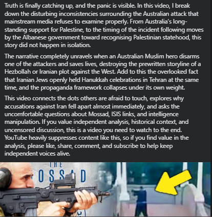 YUrbai's tweet image. TRUTH OUT? Israel in PANIC after SECRET Details of Australian Attacker Leaks | Openminded Reporter
youtu.be/f42ocurgm7U?si…
Openminded Reporter 16 Dec 2025  #TruthOut #IsraelInPanic #AustralianAttack