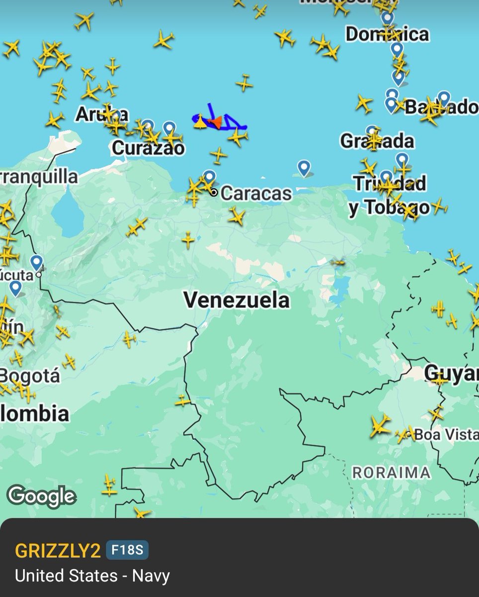 periodistassin2's tweet image. Venezuela 🇻🇪 Dos EA-18G Growler #GRIZZLY1 y #GRIZZLY2, y dos Aviones F-18 #RHINO11 activos en las costas de #Venezuela. #Caribe