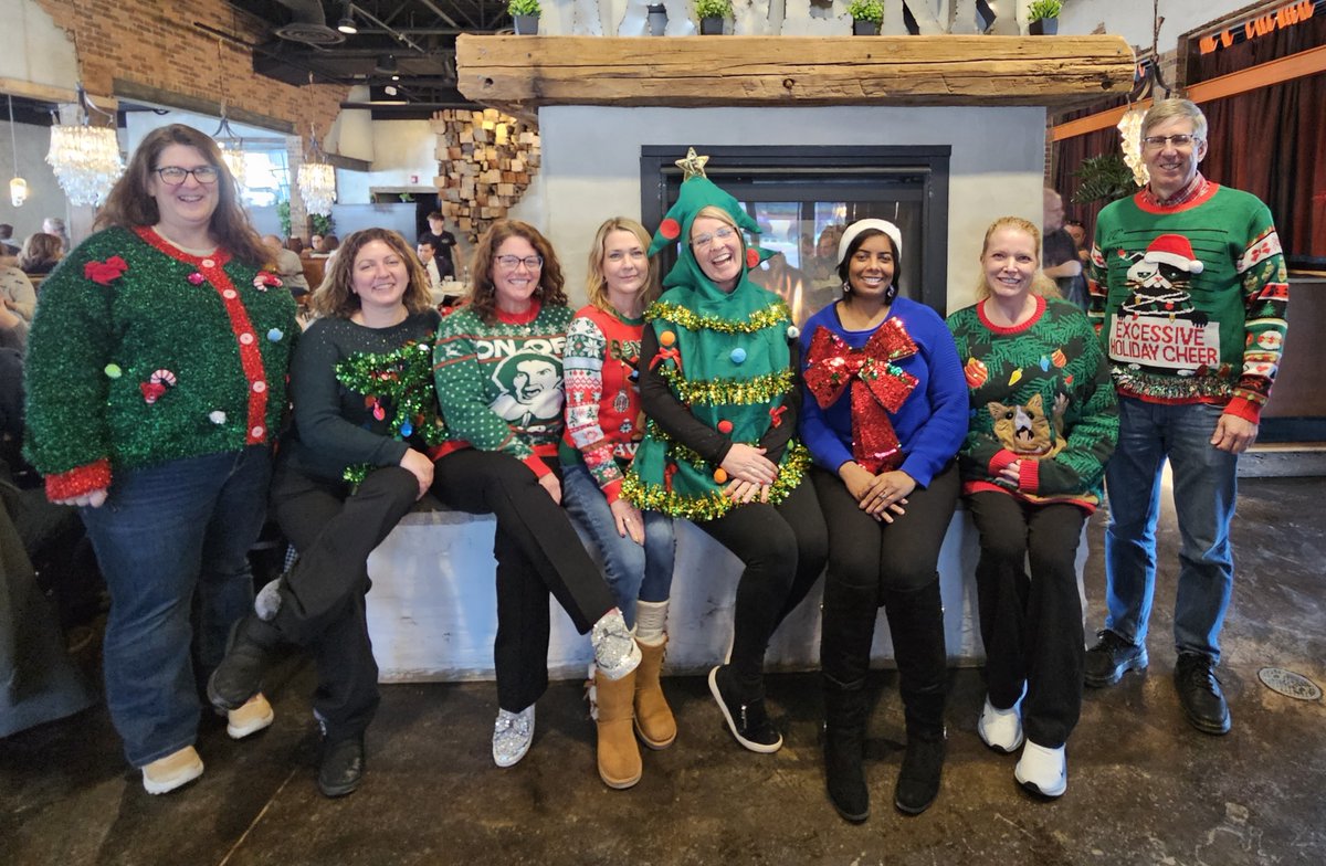 RubberDivision's tweet photo. 🎅🎄Team RD understood the assignment for our holiday lunch today...attire = festive or ugly Christmas sweater. 🏆 Which one gets your vote?

#RubberIndustry https://t.co/69sBMkvsc8