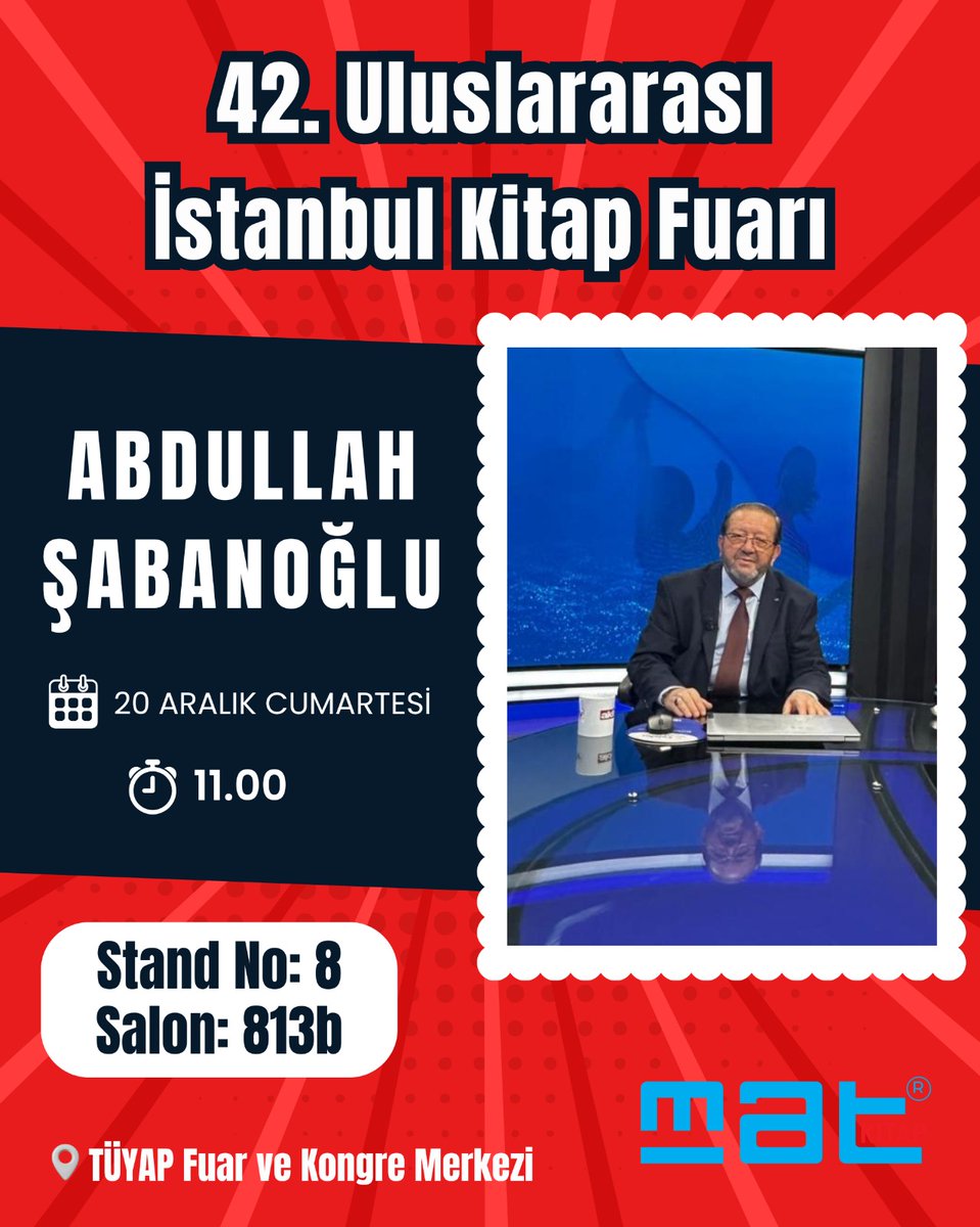 📚 42. Uluslararası İstanbul Kitap Fuarı’nda buluşuyoruz!
Yazarımız Abdullah Şabanoğlu, 20 Aralık Cumartesi günü saat 11.00’de okurlarıyla bir araya geliyor.
İmza günü için sizi Salon 813B – Stand 8’de bekliyoruz.

📍 TÜYAP Fuar ve Kongre Merkezi