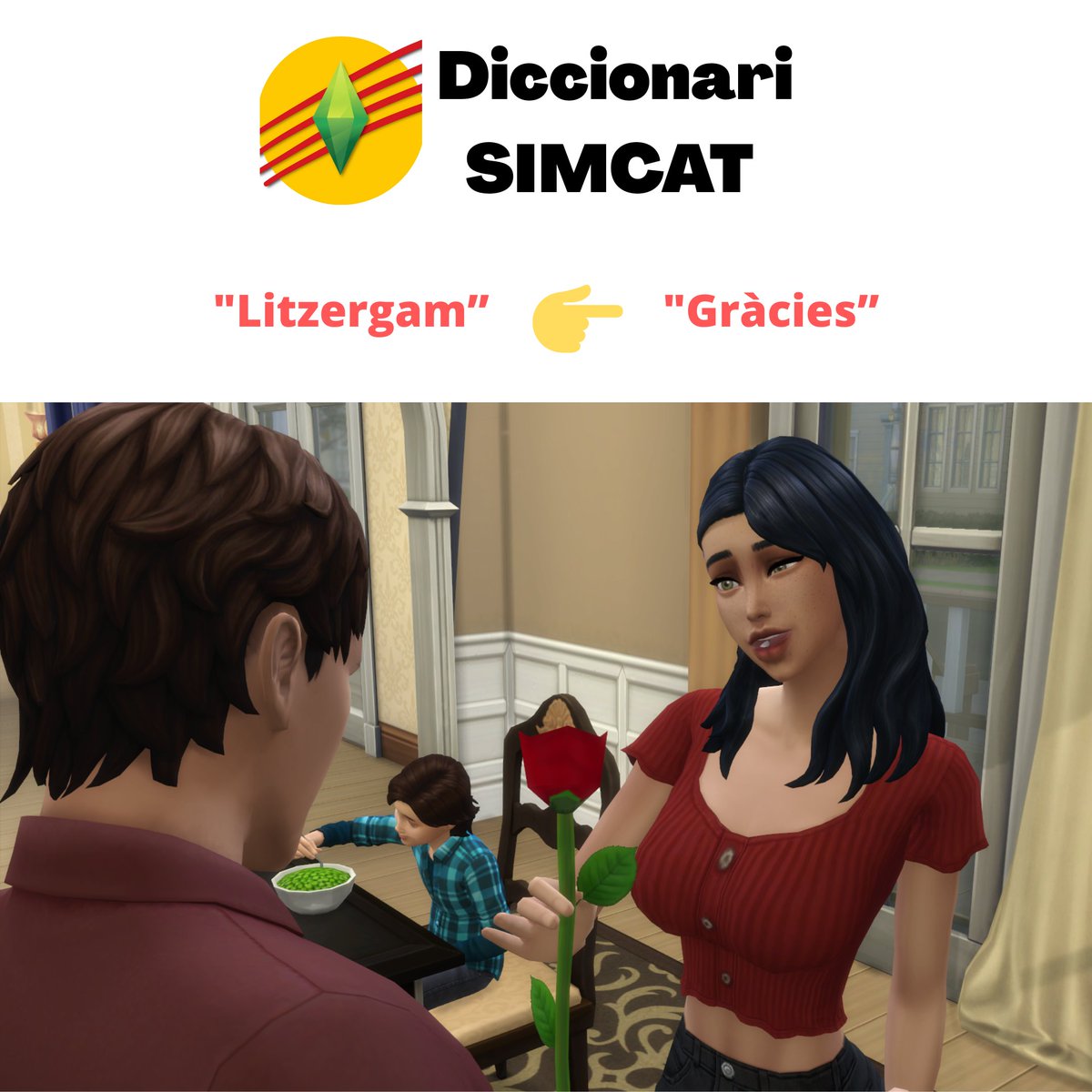 simsaddictes's tweet image. [Diccionari SIMCAT]   I la paraula d'avui és:    

Simlish: "Litzergam" 👉 Català: "Gràcies!"

    #JugaEnCatalà #Català #Simlish #Traduccio #Aprenentatge #ElsSims #Diccionari