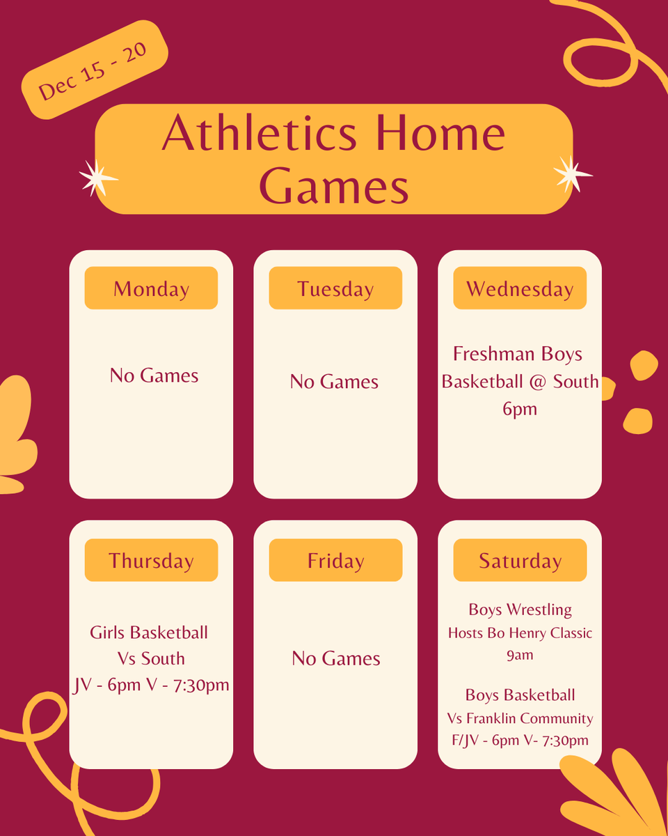 Updated and correct home schedule for this week... snow days made me forget what day it actually was!
