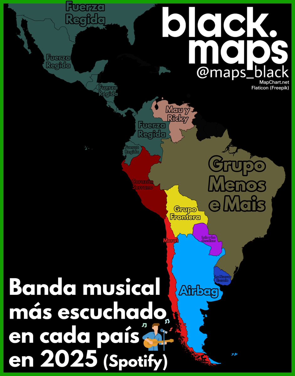 maps_black's tweet photo. Banda musical más escuchada en cada país en 2025 (Spotify) https://t.co/1SPI5ZIPwP