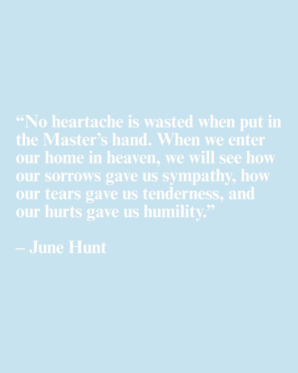 JuneHuntHope's tweet image. Our pain has a purpose, no trial or storm is wasted when it's in God's hands. 

On this side of heaven, so much can feel confusing or unfair. But one day, when we enter our heavenly home, we will see clearly the purpose behind our sorrows.