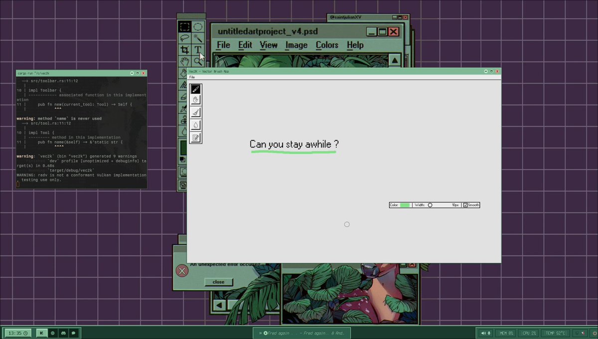 lsnqdev's tweet image. hyprland with my app, Vec2k