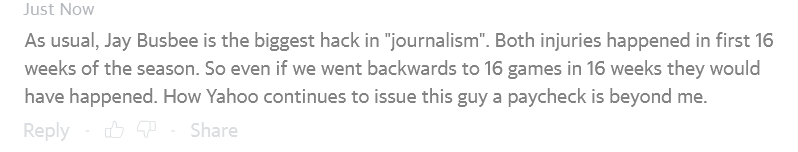 RonMc1213's tweet photo. @Yahoo Please explain to me how this comment gets "rejected". You pay this guy to write garbage. But if we say he is horrible you censor us. https://t.co/8Je4gSSVCj