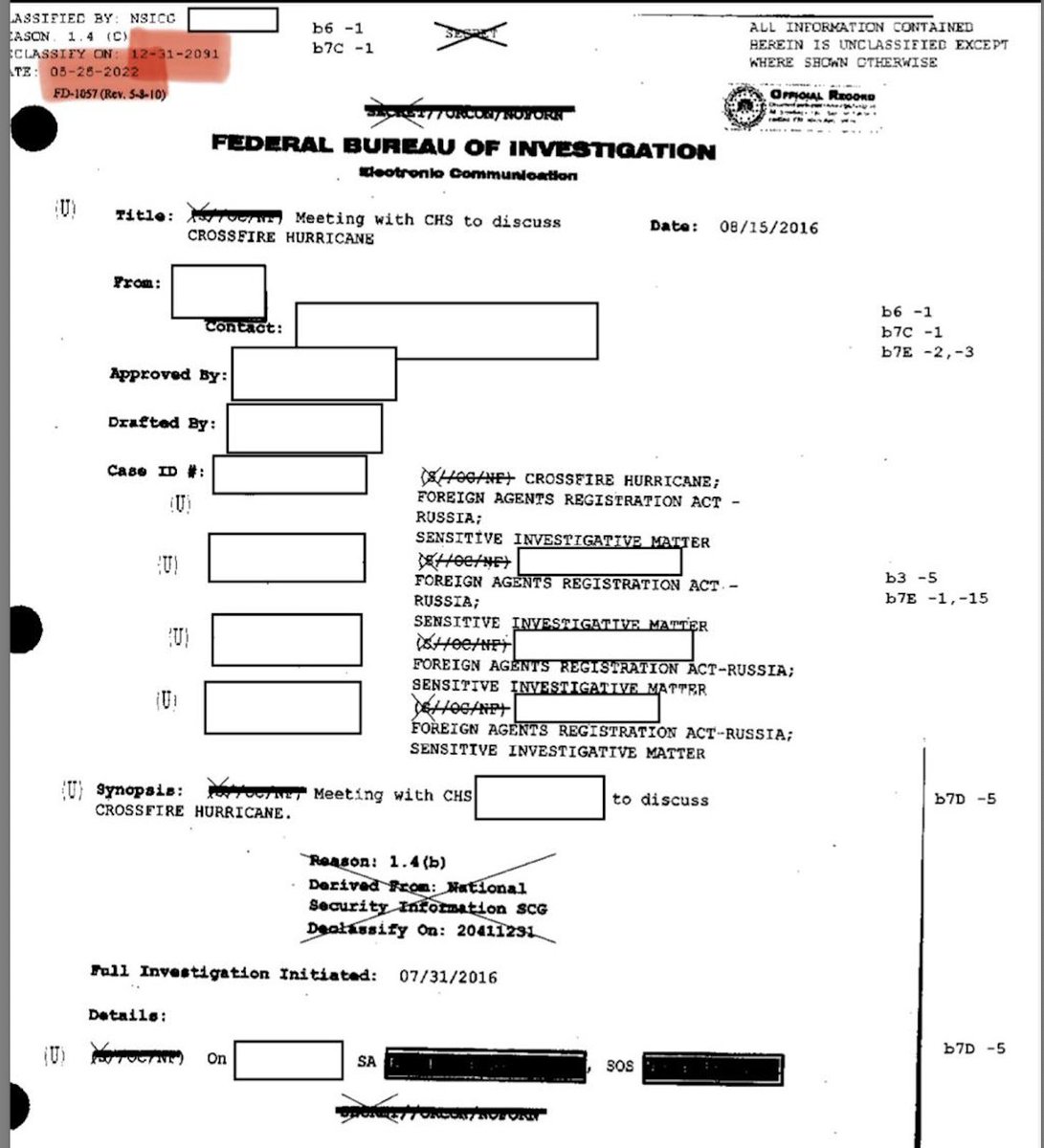 RealSLokhova's tweet image. 🚨Two months before the Mar-a-Lago raid, Wray's FBI retroactively and secretly re-classified Crossfire Hurricane documents that President Trump DECLASSIFIED in the last week in his first term. 

Then they hid the documents, they thought forever, they didn't expect President Trump…