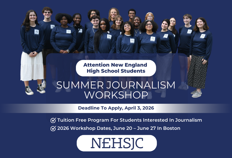 NEHSJC1's tweet photo. Help spread the word! Applications are open for our 39th annual Summer Workshop, an all-expense-paid opportunity for high school students in New England interested in journalism. Taking place from June 20-27, 2026 in Boston. Learn more: https://t.co/XyZDk6lOxB https://t.co/6mWytCBAXi