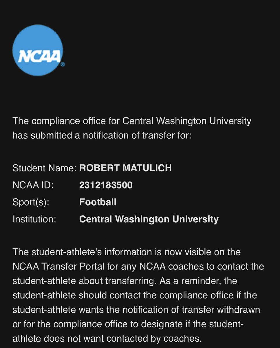robert_matulich's tweet image. First, all glory to God. I'm announcing that I've made the decision to enter the transfer portal. I want to express my sincere gratitude to CWU and the entire staff for the opportunities and support I've been given. Thank you🙏