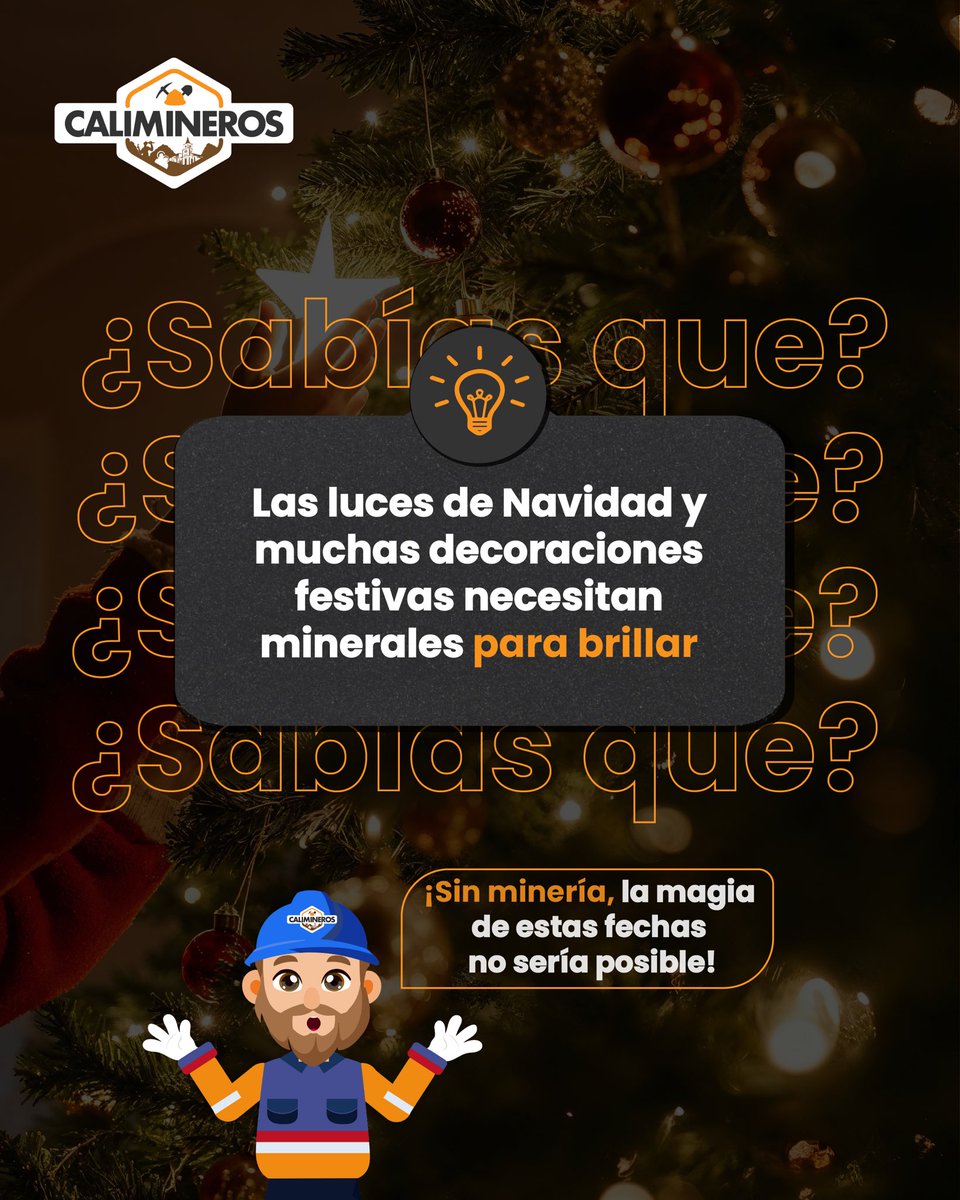 Desde el cobre que lleva la corriente en cada guirnalda luminosa, hasta los minerales que hacen posible los colores y destellos, la minería está presente en cada rincón de la Navidad. ⚒️🌟

#Calimineros #MineríaResponsable #Sostenibilidad #MineríaConPropósito