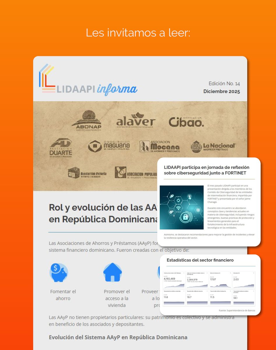 Les invitamos a leer nuestra edición de fin de año de LIDAAPI Informa, con informaciones sobre la evolución del sistema de ahorros y préstamos, reflexiones de ciberseguridad, estadísticas del sector financiero y más.

mailchi.mp/lidaapi/inform…

#LIDAAPI #AAyP