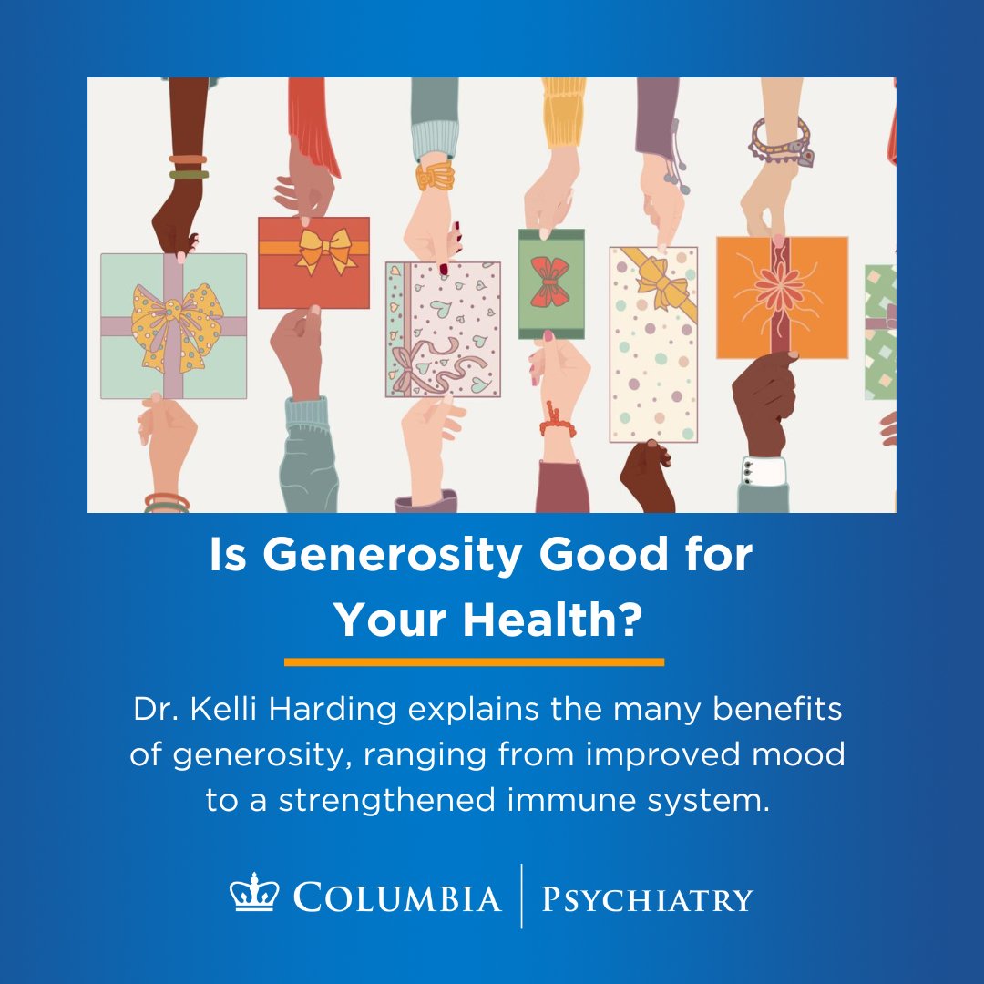 Research suggests acts of kindness can boost mood, lower stress, and strengthen social connection.

<a href="/HardingKelli/">Kelli Harding MD MPH</a> discusses how giving benefits both body and mind: columbiadoctors.org/news/generosit…
