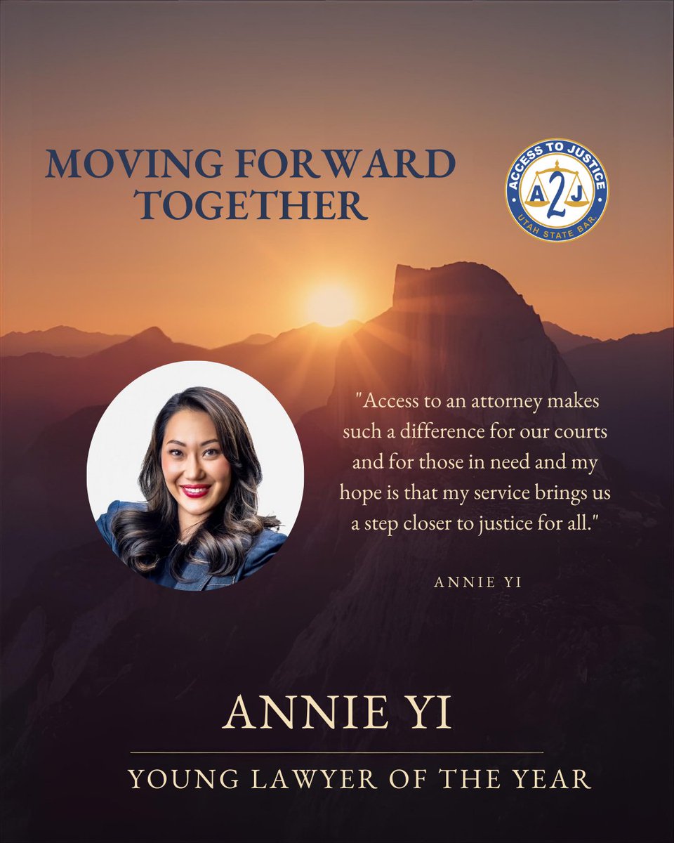 Shoutout to Annie Yi, Young Lawyer of the Year! She was a pro bono trailblazer in Hawaii and now takes numerous family law cases through Utah Legal Services' pro bono program. https://t.co/jWLYVMGosr Shoutout to Annie Yi, Young Lawyer of the Year! She was a pro bono trailblazer in Hawaii and now takes numerous family law cases through Utah Legal Services' pro bono program. https://t.co/jWLYVMGosr