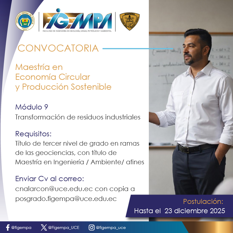 📌CONVOCATORIA:
Maestría en Economía Circular y Producción Sostenible
Módulo 9:  Transformación de residuos industriales⚙✅
