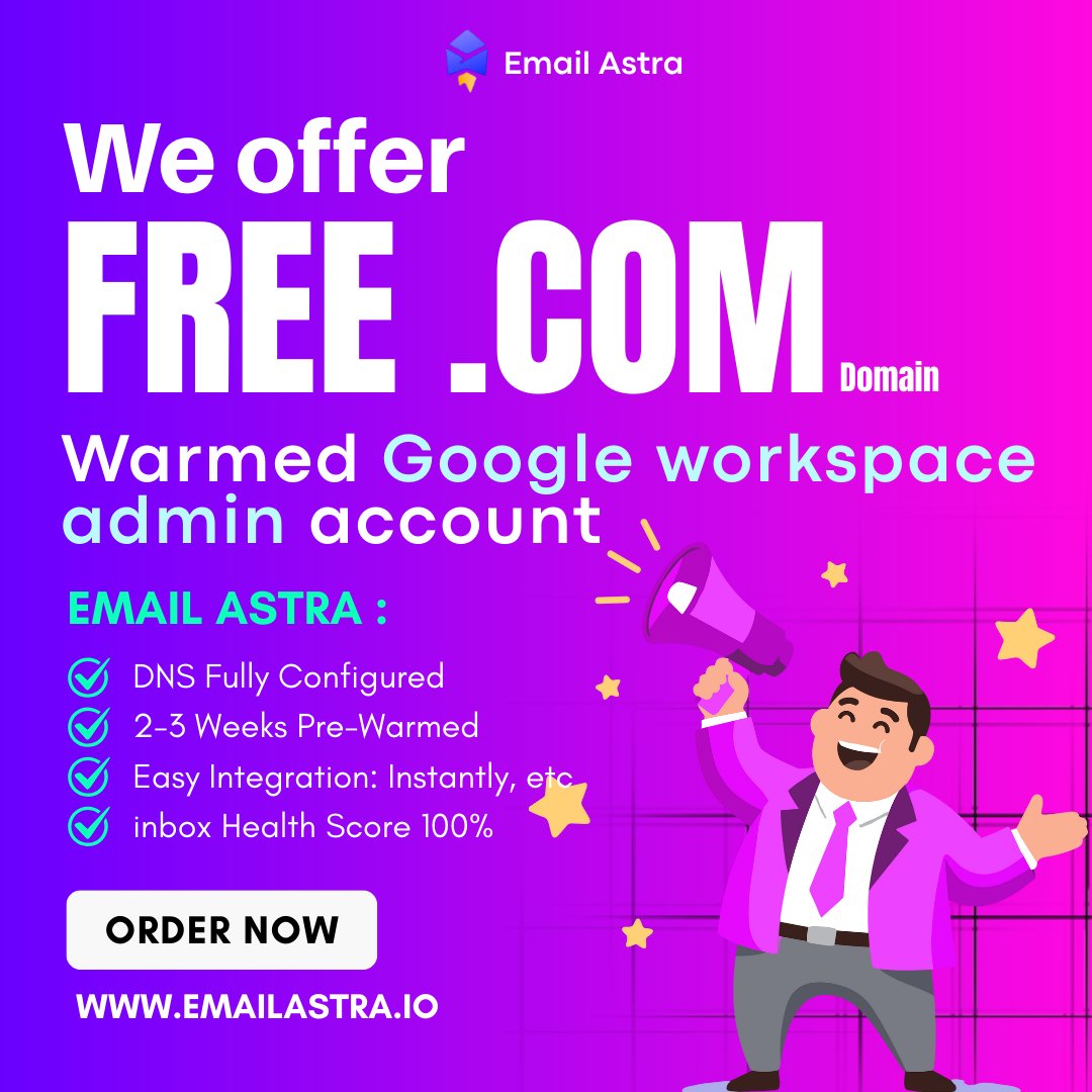 HabibuR_2050's tweet image. 🚨 Want to start cold emailing TODAY — without waiting weeks for warm-up?  

Get a FREE .com domain + pre-warmed Google Workspace accounts that land in the inbox from day 1.  

With Email Astra:  
✅ FREE .com domain (zero extra cost)  
✅ Full admin access  
✅ SPF/DKIM/DMARC…