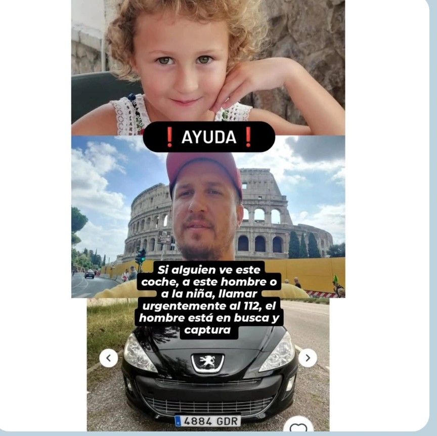 El padre y la madre están separados. El padre sólo la puede ver sábados y domingos, sin que se quede a dormir (tiene denuncias por violencia de género).Este fin de semana no ha llevado a la niña con su madre. Tiene el teléfono desconectado, ha desaparecido completamente. Si