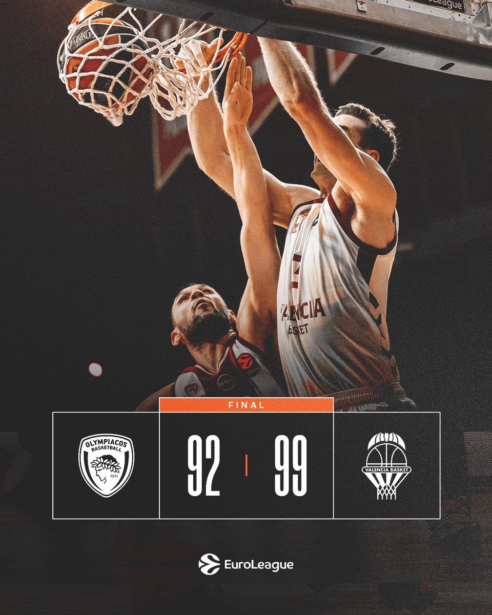 valenciabasket's tweet image. TOMAAAAAAAAA 🧡
VAMOOOOOOOOOOOS 😍

🔥 ¡Gigante último cuarto! 🔥
🔥 ¡Ganamos en el Pireo! 🔥
¡Ya son 1️⃣1️⃣ en @EuroLeague! 

🏆 J16 @EuroLeague
🔴 @Olympiacos_BC 92
🟠 @valenciabasket 99
🤝 @MGS_Seguros