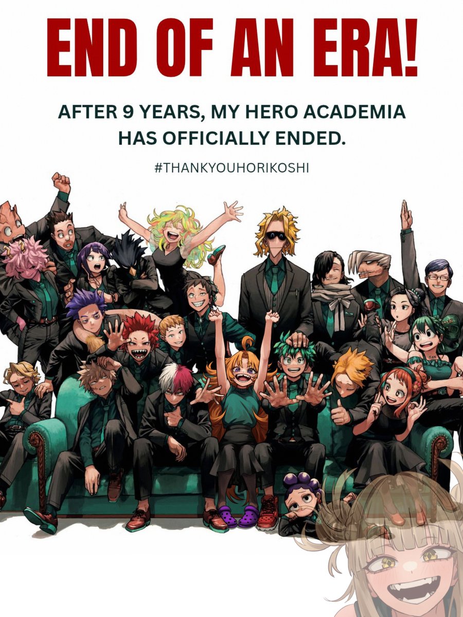 Hace 1 año un loquito me encargo un dibujo para darle un buen final MHA, dibujo que masifico este perfil
Ahora el anime le ha dado el final que merecía un gran artista como es Horikoshi 
Gracias por todo maestro, perdón por tan poco👏
Que gran serie, casi me dan ganas de verla