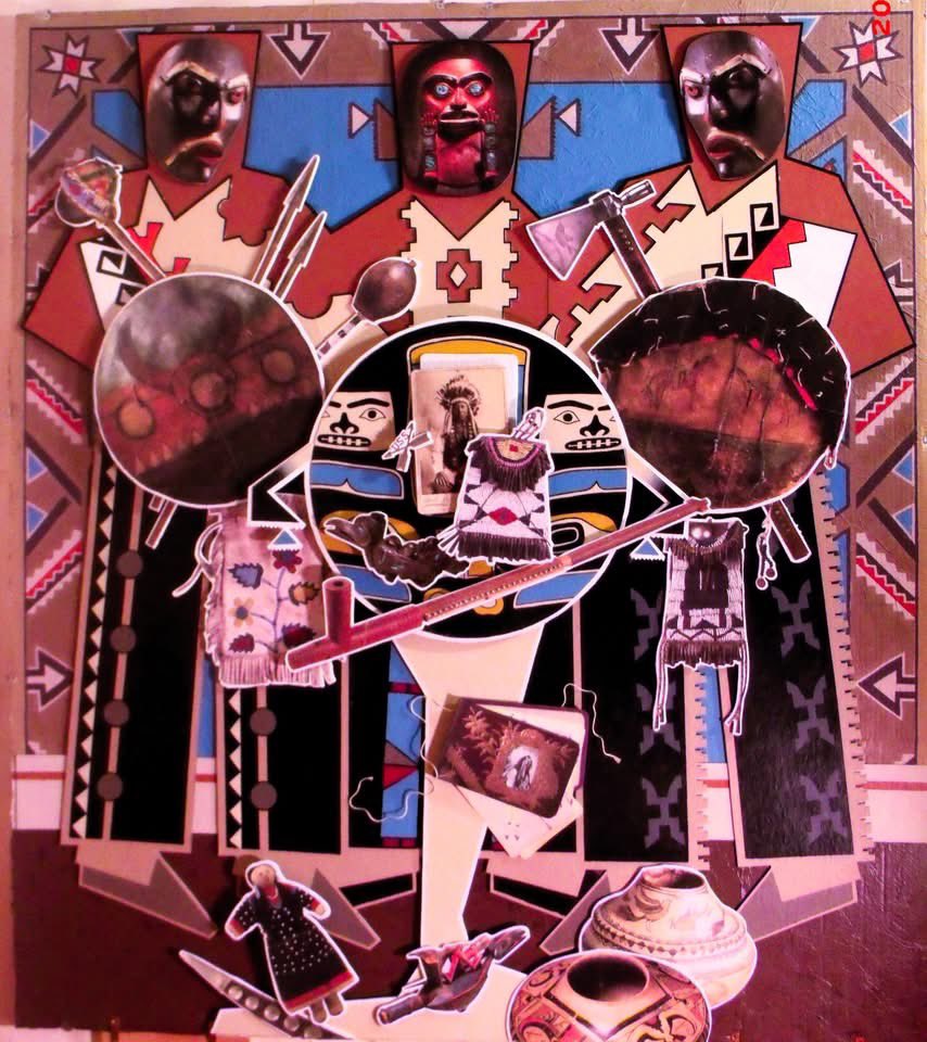 gary_erbe's tweet photo. I want to share a most recent composition, Construction (Mixed Media) for the oil painting entitled "The Big Pow Wow", 68 x 60 inches. Gary Erbe: Magical World, a solo traveling exhibition comprised of 50 paintings will be on view at The Butler Institute of American Art, OH, January 25-March 29, 2026, Reading Public Museum, PA, May 23-August 2, 2026 and Fort Wayne Museum of Art, IN, August 22-October 25, 2026.