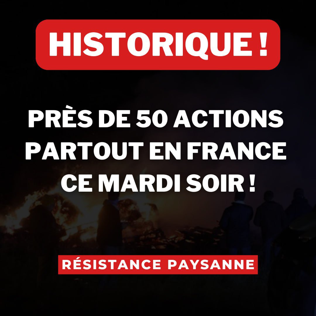 🔴⚠️ On dénombre ce soir près d’une CINQUANTAINE D’ACTIONS partout en France. Du jamais vu depuis deux ans ! 

Nos élites ont réveillé une colère qui n’est qu’aux prémisses d’une révolte populaire.

Annie ne nous achètera pas avec ses aides de l’Etat !