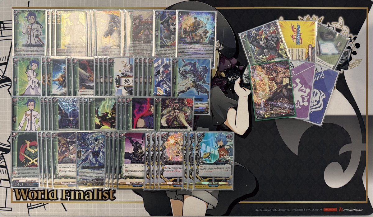 I Won a Win-a-Box with the same list as I used for BCS.

Pulled a buddy rare Tsukikage as well lmao

#VGTopDecks

Matchups:
R1: Sybilt 2nd W
R2: Kyoya 1st W
R3: Zanya 1st W