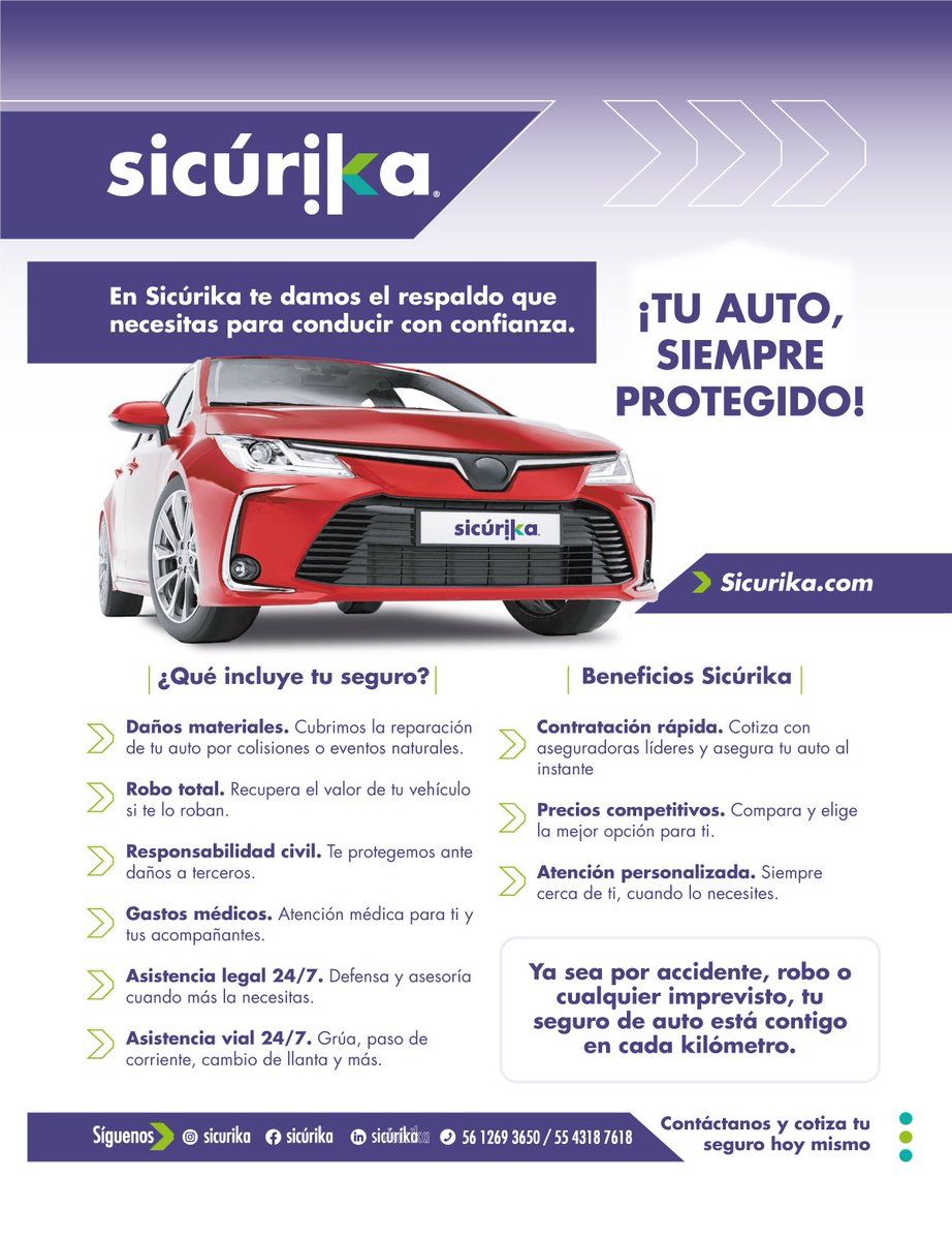 Seguros con soluciones diseñadas y personalizadas para la mejor protección y tranquilidad en tu camino.

#UsecNetwork #usecim #Sicurikas #SeguroconSicurika #BrokerdeSeguros