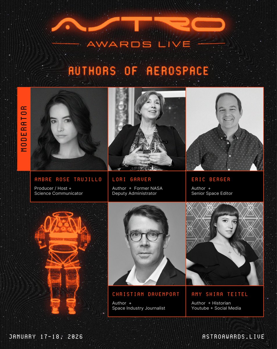 Erdayastronaut's tweet photo. Excited to announce "Authors of Aerospace", full of the people you likely have read or follow!  @Lori_Garver, @SciGuySpace, @SpaceDavenport, @AmyShiraTeitel, moderated by Ambre Rose Trujillo! - Jan 17 &amp; 18, Austin TX, get your tickets at https://t.co/kW2kznA2QV! https://t.co/TbWQ2Tao41