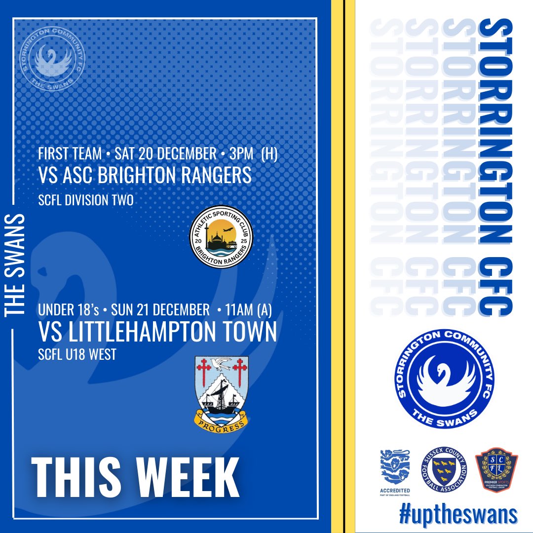 This week’s fixtures see us host <a href="/OfficialASCBR/">ASC Brighton Rangers⚫️⚪️</a> at ‘The Rec’ on Saturday - our last home game before Christmas! Meanwhile, our U18 County side heads to Littlehampton on Sunday! We’re looking forward to seeing you, whether you’re supporting us at home or making the trip away! 🙌