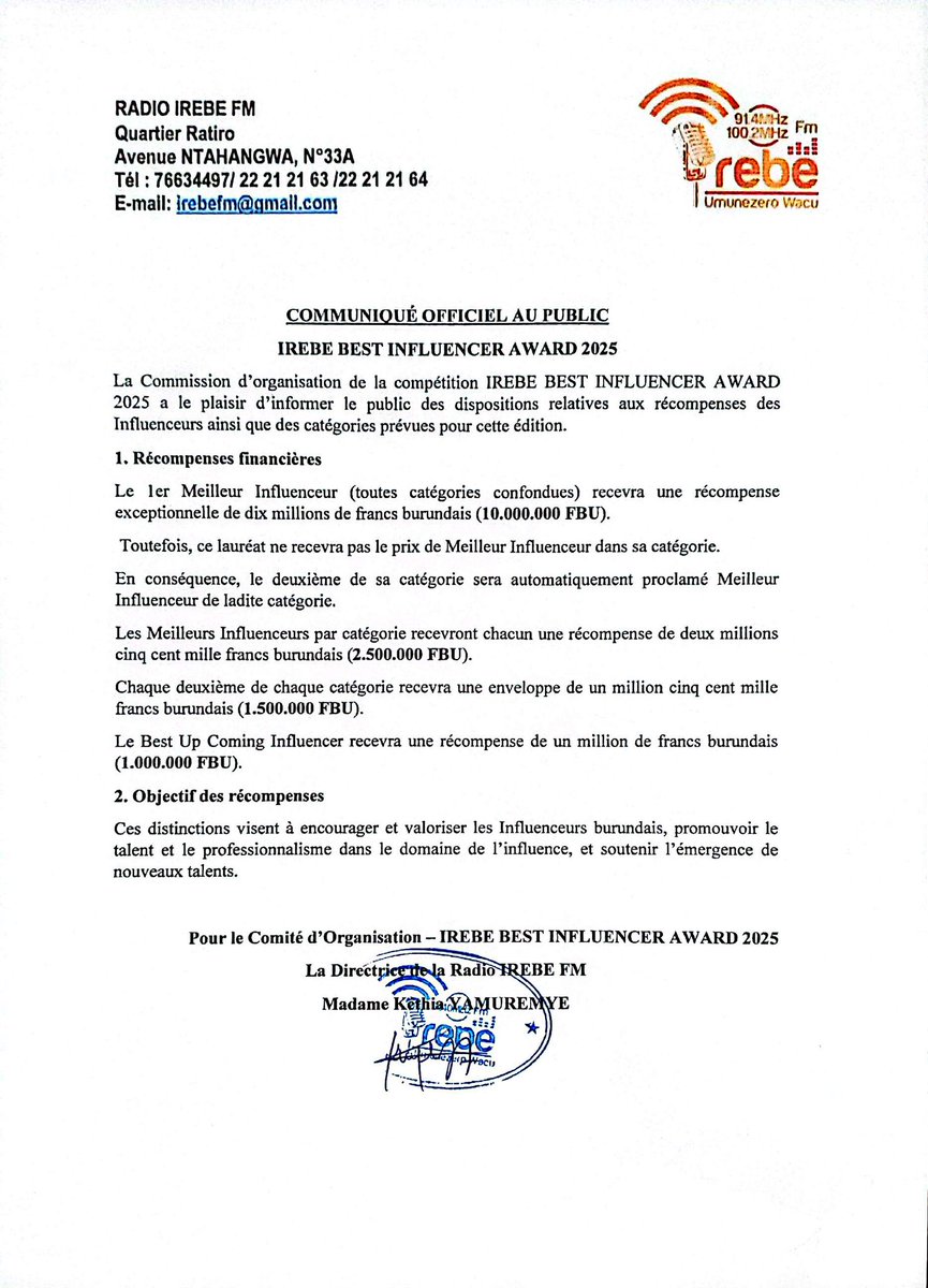🔥🚨 10 MILLIONS en jeu‼️
Le suspense est à son comble 🥁🥳

📅 Vendredi 19 décembre 2025
📍 #ARENA

🏆Ce vendredi, lors de la grande finale de la compétition #IREBE_BEST_INFLUENCER_AWARD_2_EDITION, les finalistes rêvent tous du titre #BEST_INFLUENCER et de l’enveloppe de 10