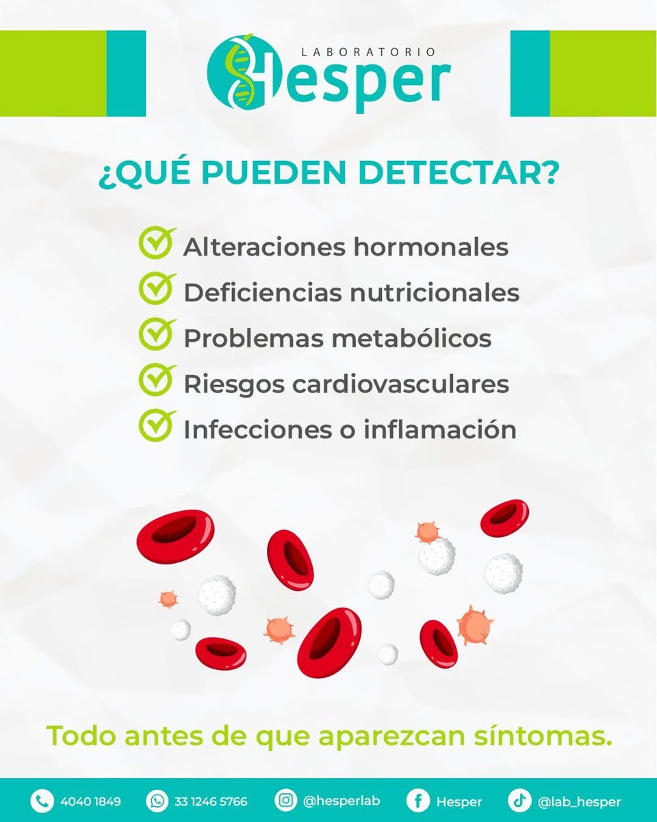 Hesperlab's tweet image. 𝗨𝗻 𝗲𝘀𝘁𝘂𝗱𝗶𝗼 𝗵𝗼𝘆 𝗽𝘂𝗲𝗱𝗲 𝗽𝗿𝗲𝘃𝗲𝗻𝗶𝗿 𝘂𝗻 𝘁𝗿𝗮𝘁𝗮𝗺𝗶𝗲𝗻𝘁𝗼 𝗺𝗮𝗻̃𝗮𝗻𝗮 ✨ 

Hazte un chequeo, cuida tu cuerpo y mantén tu salud al día. En 𝗟𝗮𝗯𝗼𝗿𝗮𝘁𝗼𝗿𝗶𝗼 𝗛𝗲𝘀𝗽𝗲𝗿 te acompañamos con resultados confiables y atención profesional.