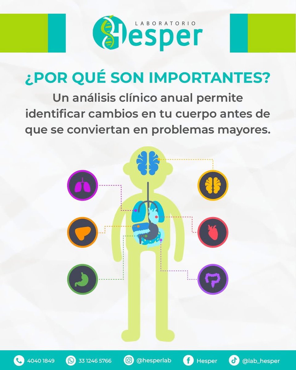 Hesperlab's tweet image. 𝗨𝗻 𝗲𝘀𝘁𝘂𝗱𝗶𝗼 𝗵𝗼𝘆 𝗽𝘂𝗲𝗱𝗲 𝗽𝗿𝗲𝘃𝗲𝗻𝗶𝗿 𝘂𝗻 𝘁𝗿𝗮𝘁𝗮𝗺𝗶𝗲𝗻𝘁𝗼 𝗺𝗮𝗻̃𝗮𝗻𝗮 ✨ 

Hazte un chequeo, cuida tu cuerpo y mantén tu salud al día. En 𝗟𝗮𝗯𝗼𝗿𝗮𝘁𝗼𝗿𝗶𝗼 𝗛𝗲𝘀𝗽𝗲𝗿 te acompañamos con resultados confiables y atención profesional.