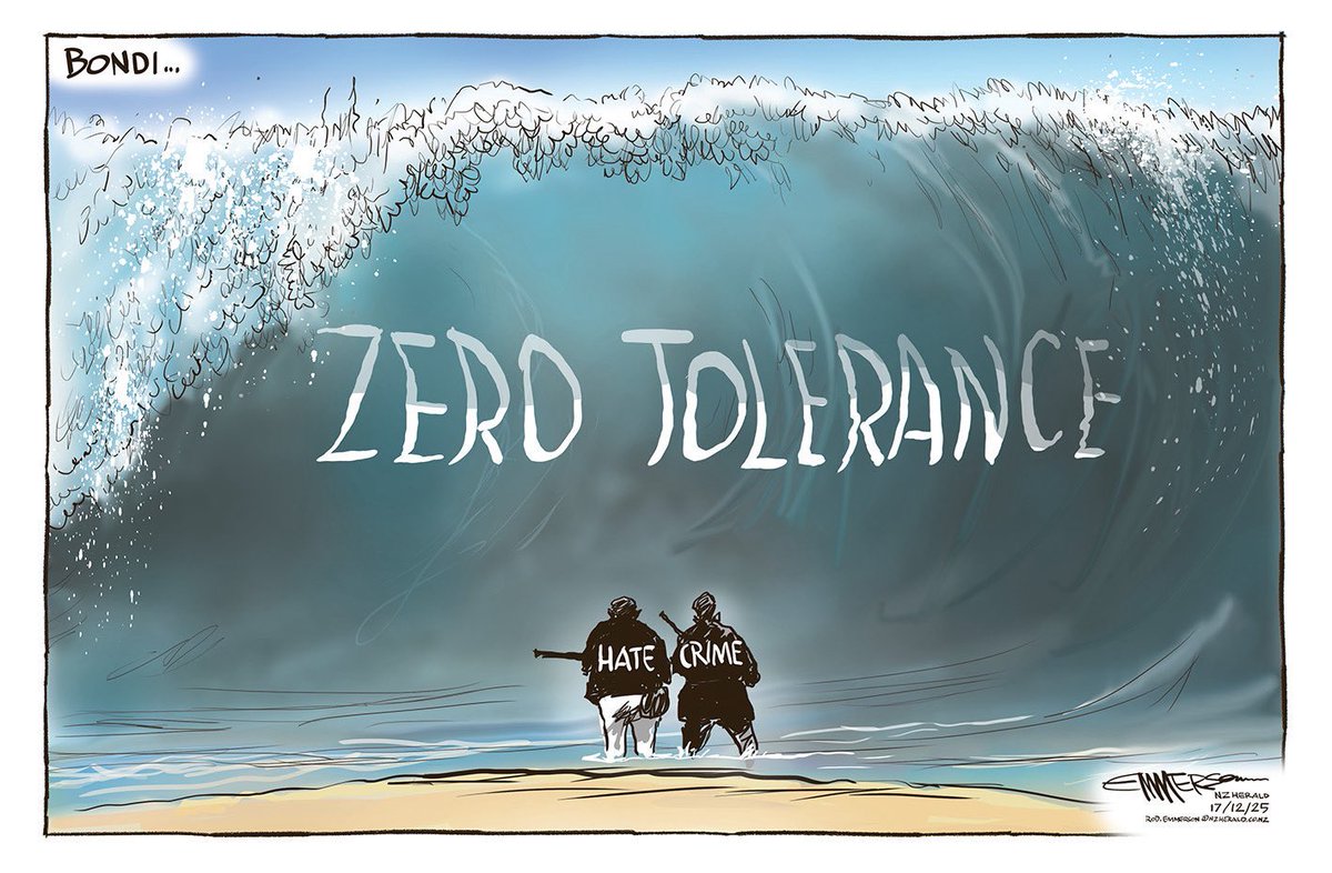 Rod Emmerson <a href="/rodemmerson/">Rod Emmerson</a> on the #Bondibeach terror attack #bondibeachattack #BondiBeachTerrorAttack #HanukkahAttack #IslamicTerrorism – political cartoon gallery in London original-political-cartoon.com