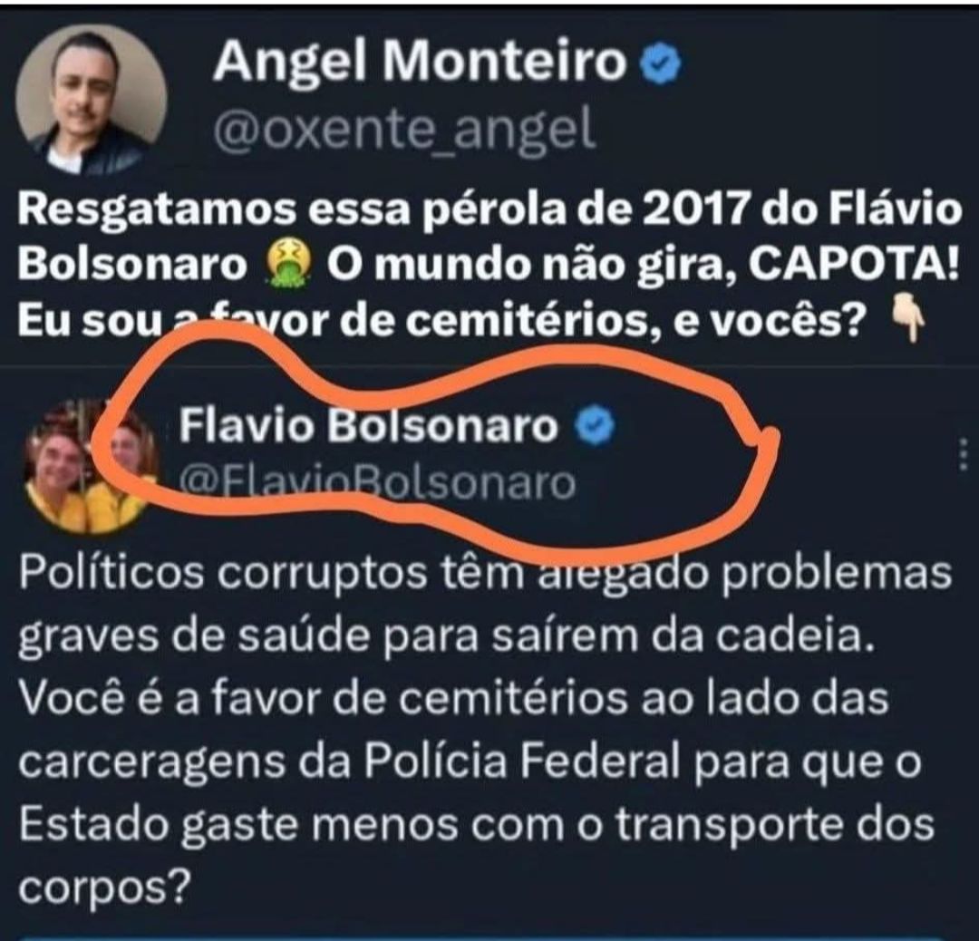 E então, <a href="/FlavioBolsonaro/">Flávio Bolsonaro</a> você ainda é a favor de cemitérios próximo de carceragens da Policia Federal ?🤔🤣🤔🤣