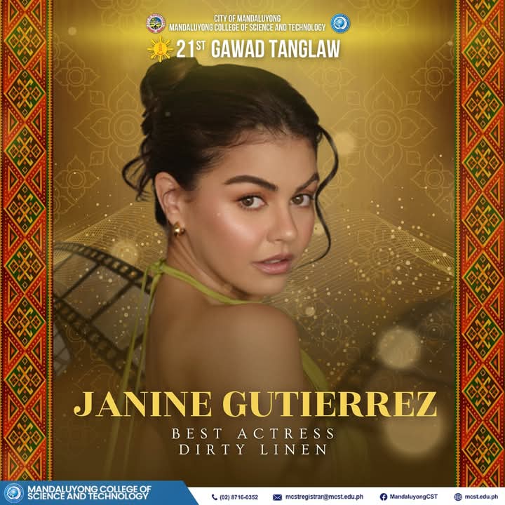 LoisaJema's tweet photo. Thank you Mandaluyong College of Science and Technology for this recognition. ❤️
#JanineGutierrez #BestActress
#DirtyLinen @DreamscapePH
#GawadTanglaw #21stgawadtanglaw
Congratulations my love @janinegutierrez, keep shining! 🤍
Thank you Papa God 🙏
©️ https://t.co/gHCqnL8Mqb