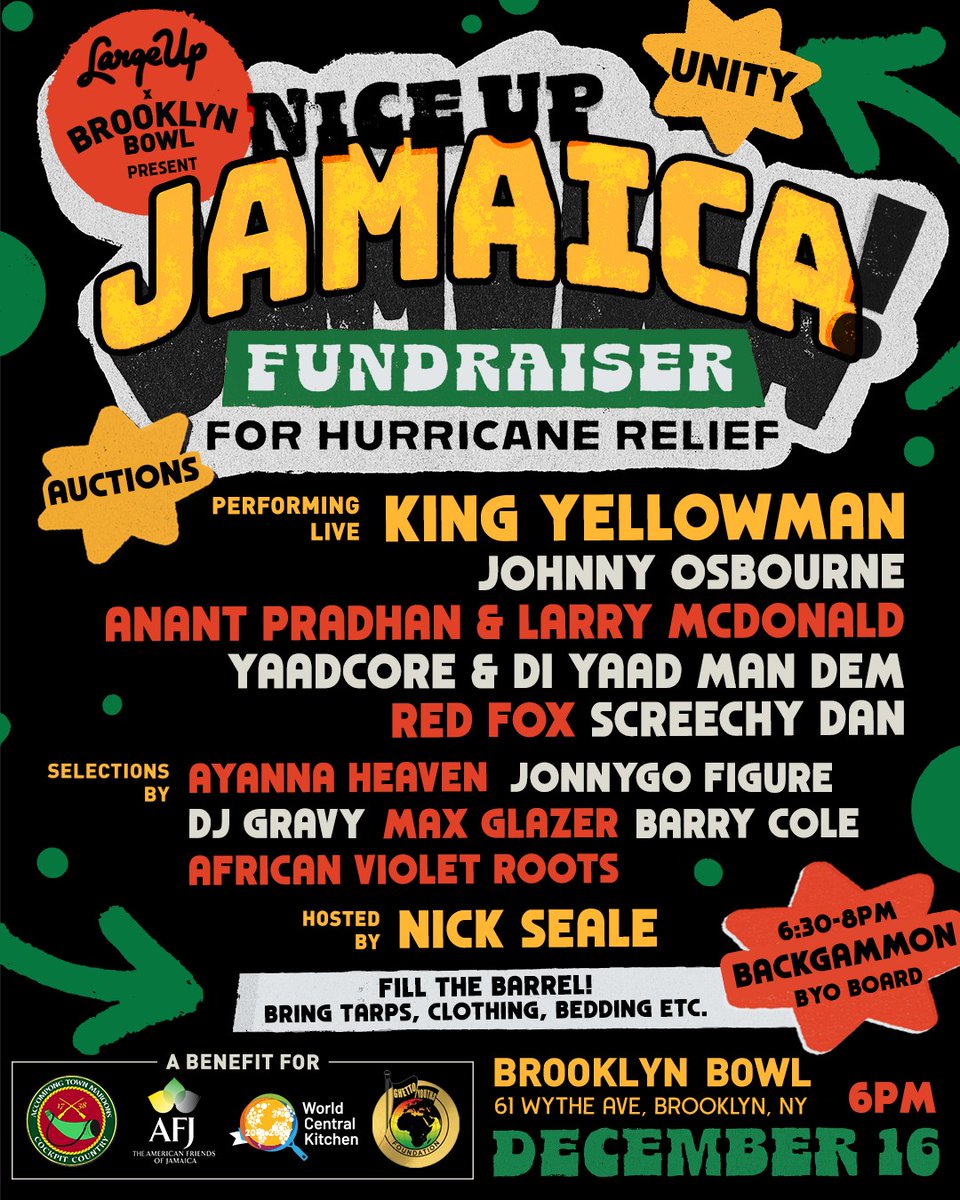 TONIGHT 12/16/25 AT BROOKLYN BOWL
Fundraiser concert for Jamaica Hurricane relief with Yellowman, Johnny Osbourne, and so many others...
See you there!
#brooklynbowl #JamaicaStrong #HurricaneMelissa #benefitconcert #sidmills #spimusicinc
Sidney Mills