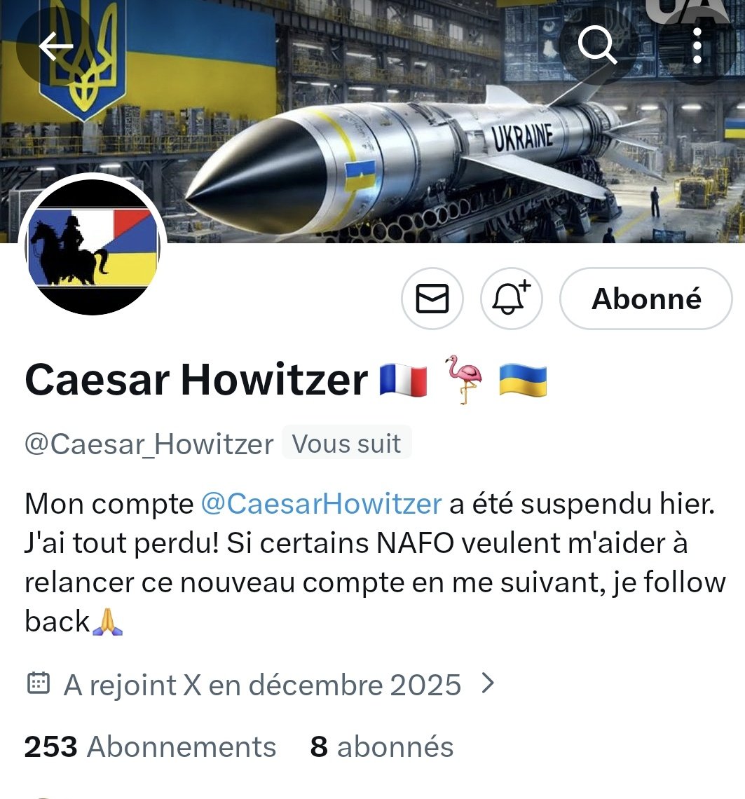 Soupedesques's tweet image. Merci de vous réabonner au nouveau compte  @Caesar_Howitzer 
Son compte ayant été suspendu 🤬
Merci pour lui 🫡