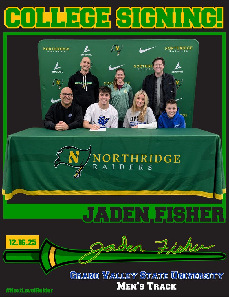 nridgeathletics's tweet photo. COLLEGE SIGNING✍🏼
Jaden Fisher🔰
🎽Men's Track & Field
📍Grand Valley State University (Mich.)
#NextLevelRaider https://t.co/QTEMpBvJLS
