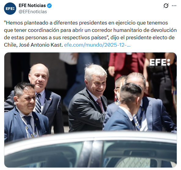 Kast aun no asume y ya está trabajando para encontrar una solución para que los ilegales se vayan de Chile de vuelta a sus países.  Esto hace un presidente, dar soluciones.   Y Boric... debe estar durmiendo.