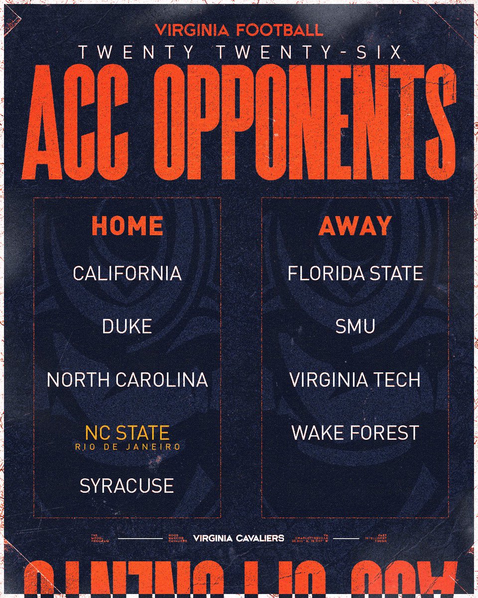 Home and away <a href="/ACCFootball/">ACC Football</a> opponents for the 2026 season ⚔️

#GoHoos 🔶⚔️🔷