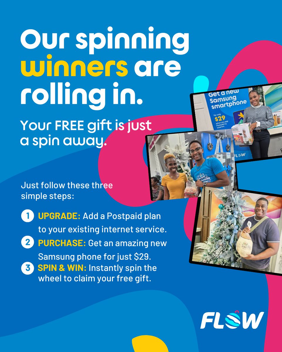 flowsvg's tweet image. They spun. They won. Now it’s your turn 👏
Follow the steps, take a spin and claim your free gift today 💙
#FlowDeals #FlowStVincent #FlowChristmas