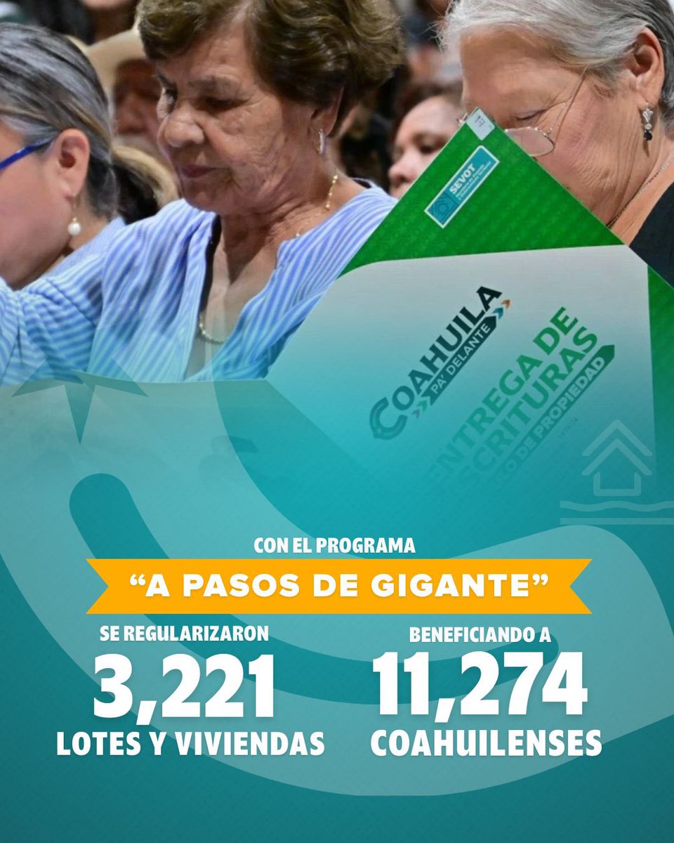Con el programa “A Pasos de Gigante” estamos ayudando a que muchas familias por fin tengan en orden su terreno y su vivienda.

Eso significa tranquilidad, certeza y un mejor comienzo para su hogar.

#CoahuilaPaDelante #APasosDeGigante