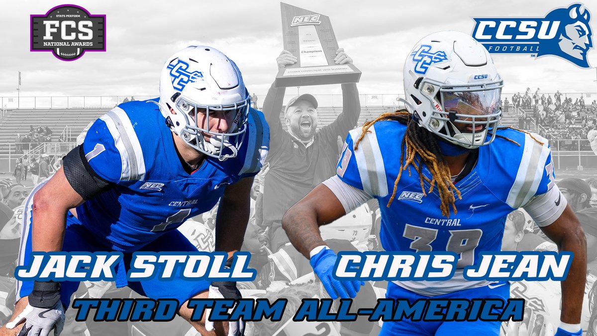 2⃣ more #AllAmerica honors for <a href="/ccsu_fb/">CCSU Football</a> 

Chris Jean &amp; Jack Stoll both named <a href="/OptaAnalystFCS/">Opta FCS Football</a> FCS All-America Third Team

Jean's 3rd AA recognition this week; 2nd for Stoll.

🗞️tinyurl.com/5n7tun66

#GoBlueDevils #NECFB