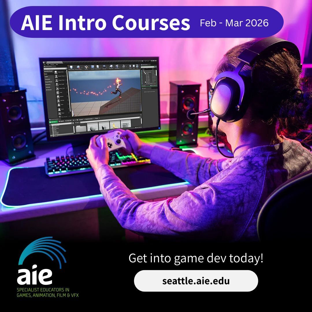 🎁 Give the gift of game dev this holiday! 🎮 
AIE Seattle's Intro Courses are a perfect present!
✨ Game art, programming, or design fundamentals
✨ Build a real project for a starter portfolio
✨ Experience studying game dev at AIE
Sign up today: link.aie.edu/4j3Se5x